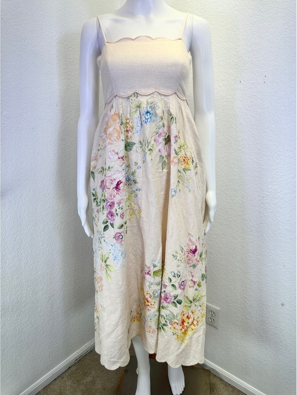 Women’s Sz XS Christian Lacroix Peach Floral Linen ASO Taylor Swift Midi Dress